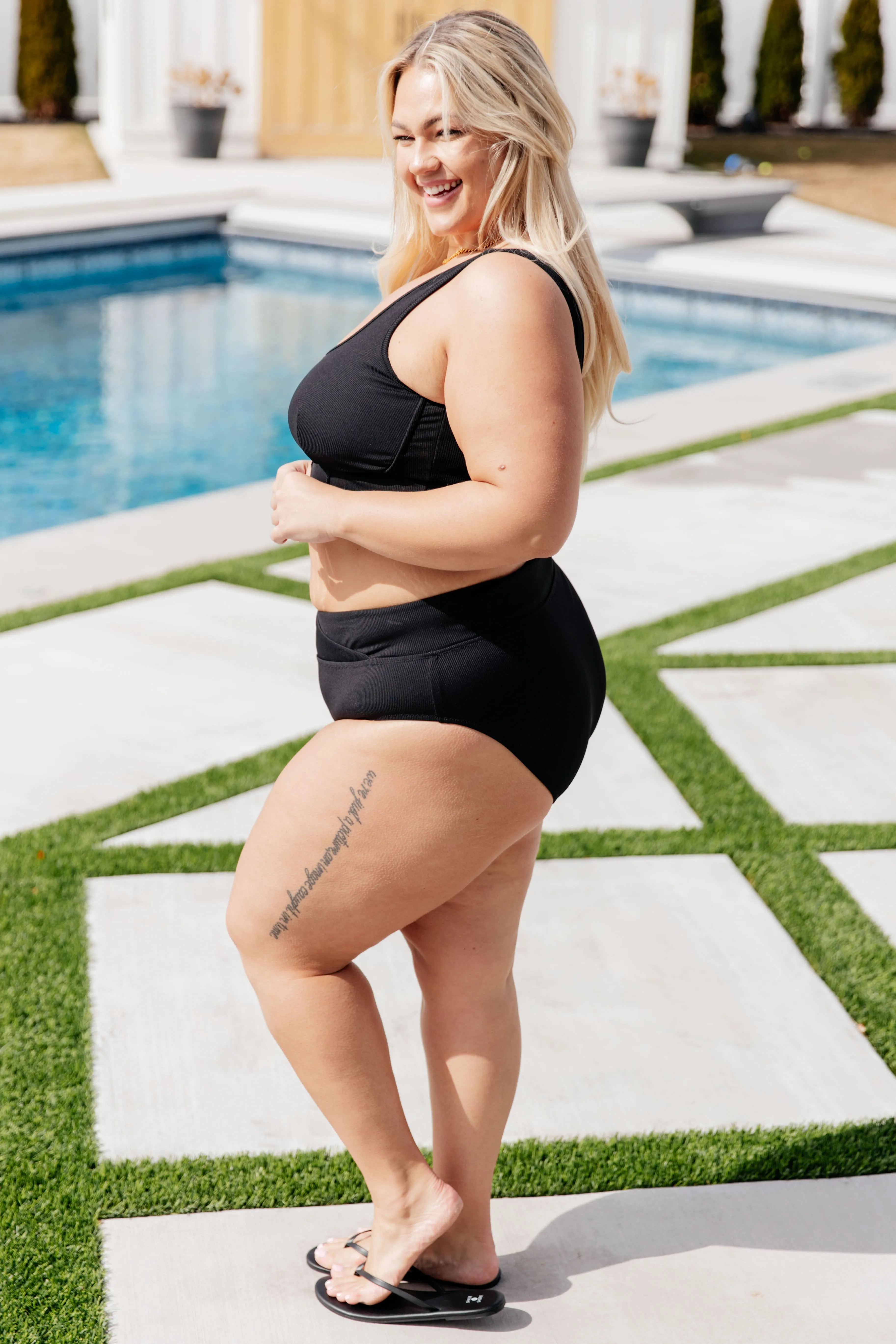 Black Ribbed Two Piece Swimsuit