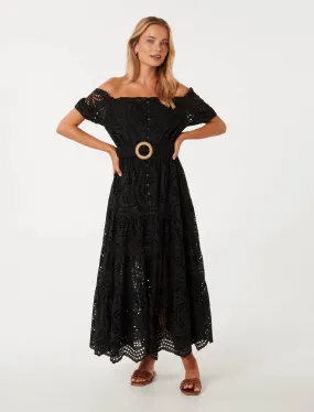 Carol Broderie Bardot Midi Dress