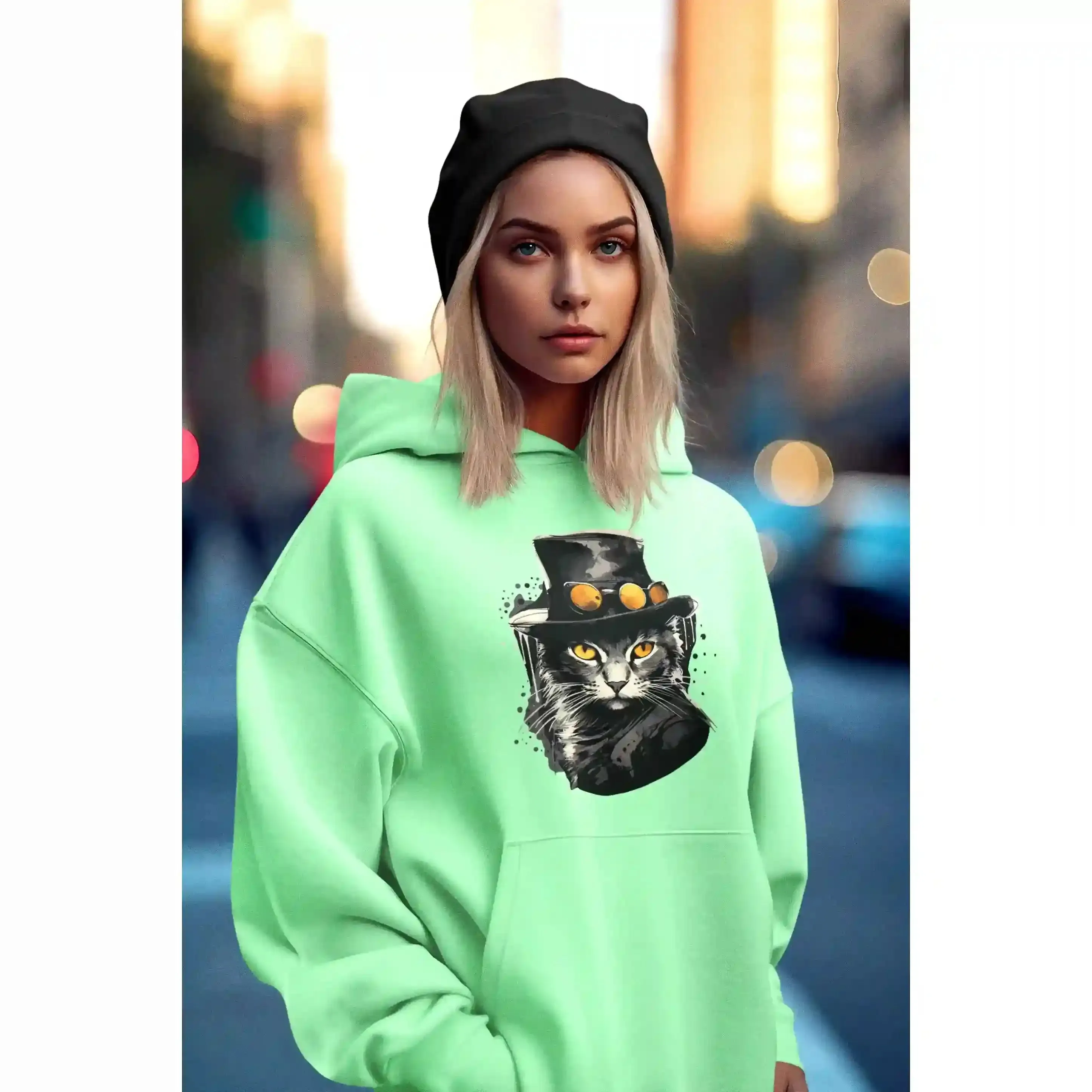 Damen Hoodie mit Katzenmotiv "Bayou Cat"