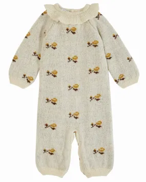 EMILE ET IDA AW23 Baby Knit Ruffled Collar Intarsia Playsuit