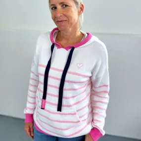 Herzlein® Hoodie in Strick mit Streifen - Rosa und Pink