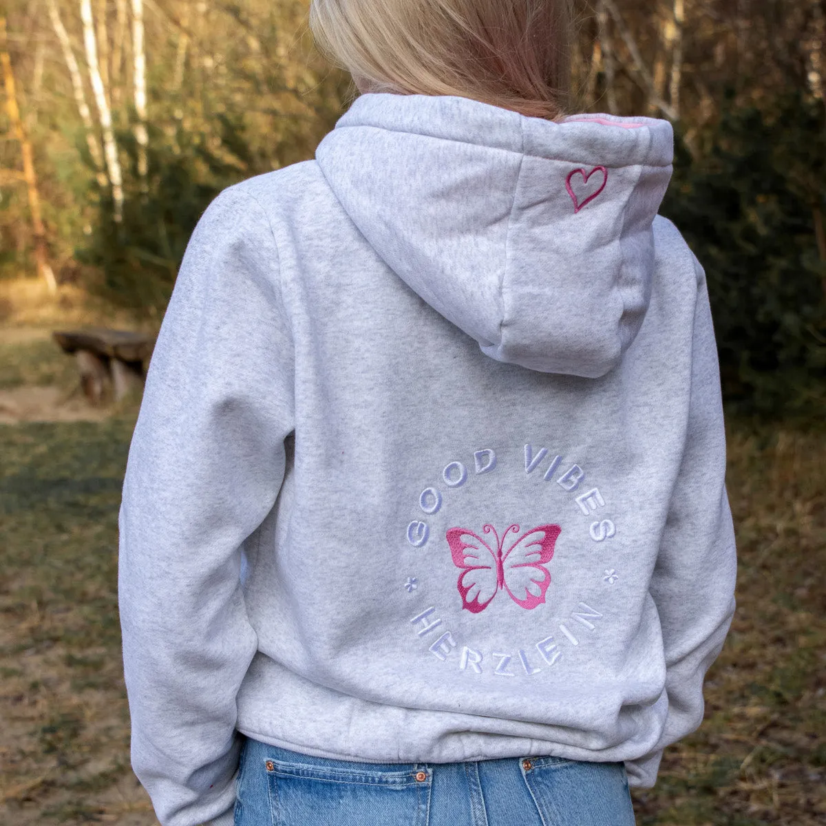 Herzlein® Hoodie "Good Vibes" in Hellgrau - Weiß meliert