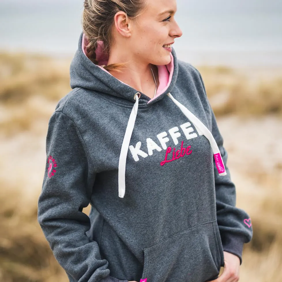 Herzlein® Hoodie "Kaffeeliebe" in Dunkelgrau meliert