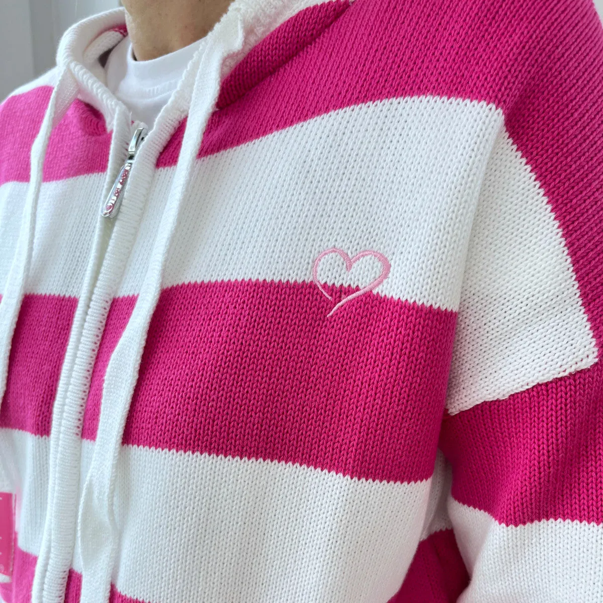 Herzlein® Strickjacke mit Streifen in Pink - Weiß