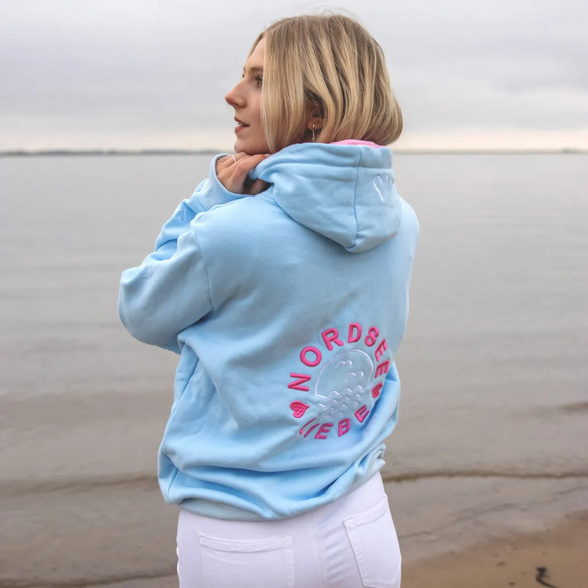 Herzlein® Sweatjacke "Nordsee Liebe" in Pastell Blau