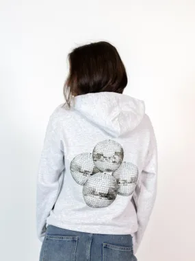 MEGA DISCO BALL (svart) HOODIE (tryck bak) - GRÅ