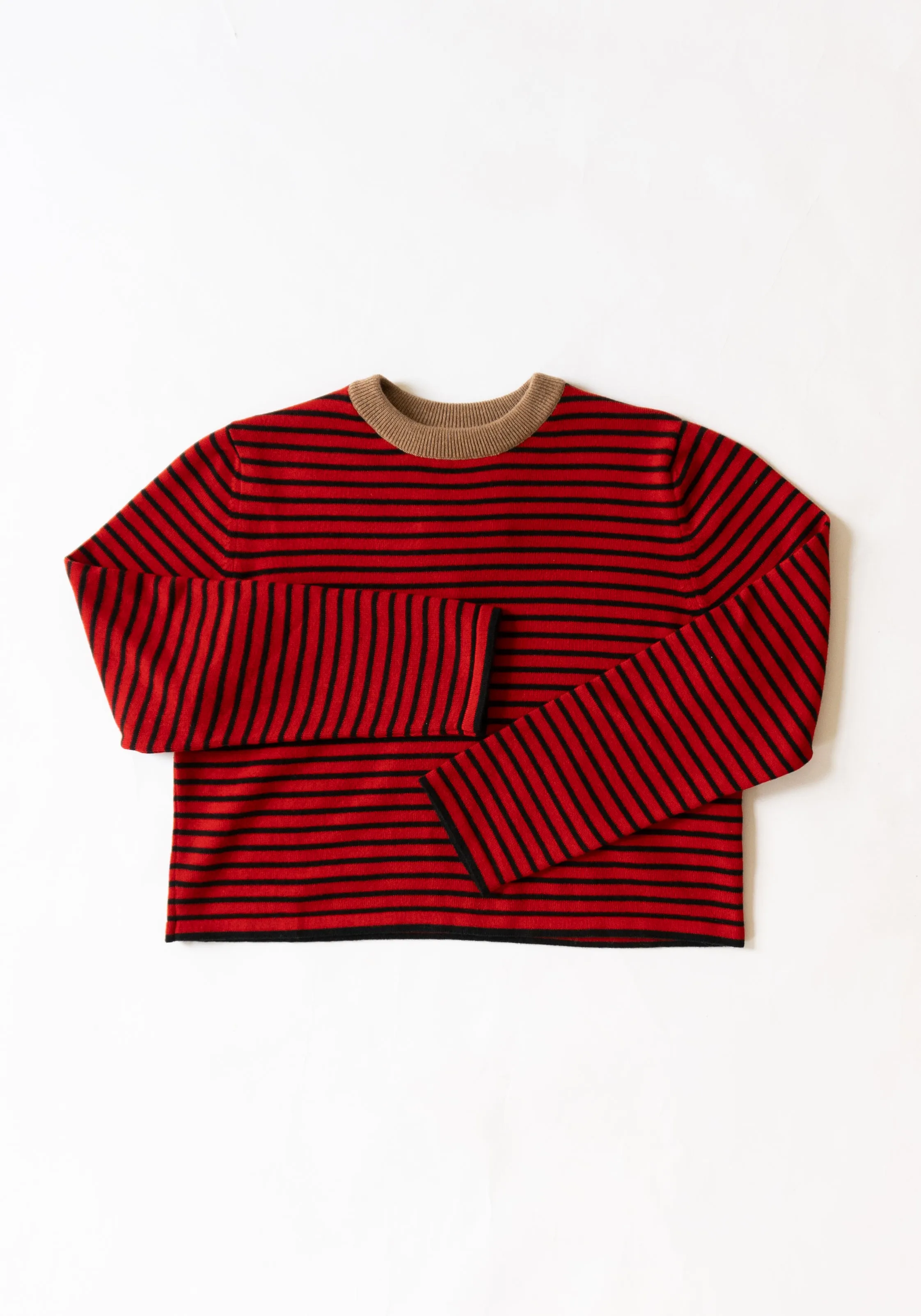 Merino Wool Striped Tee in Red