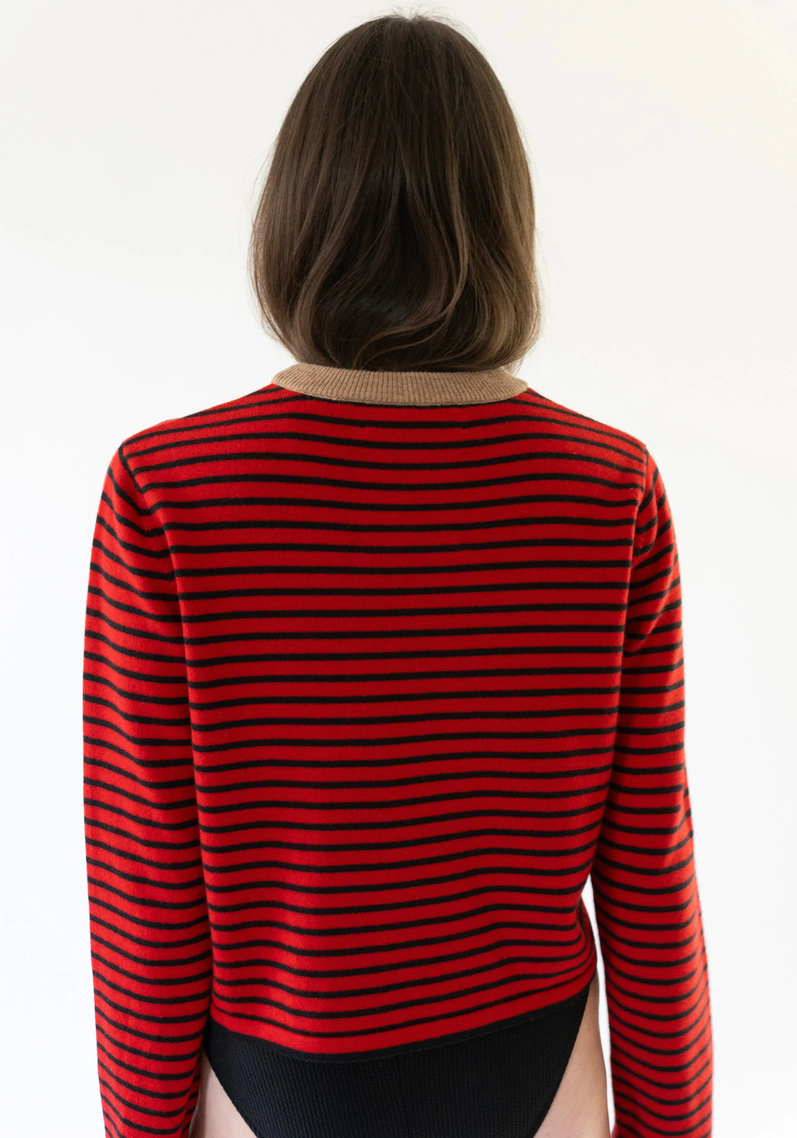 Merino Wool Striped Tee in Red