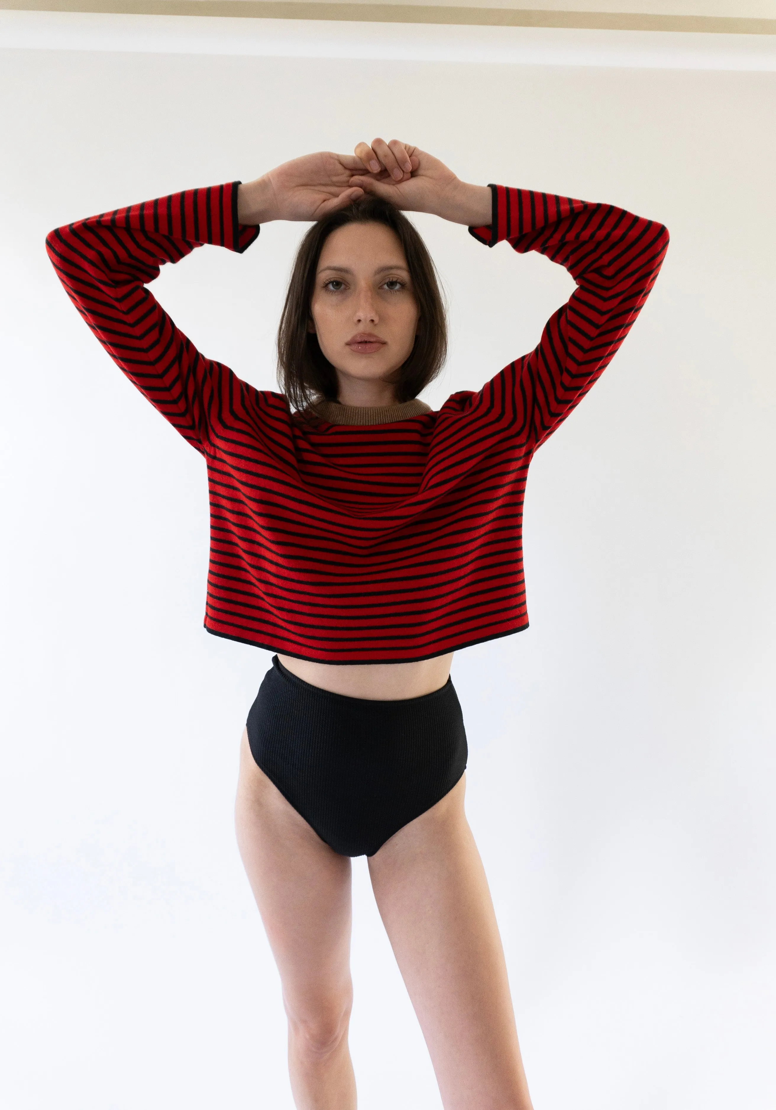 Merino Wool Striped Tee in Red