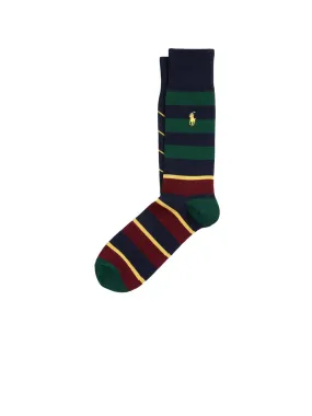 Mismatch Crew Sock-Single - Navy Green Wine Stripes