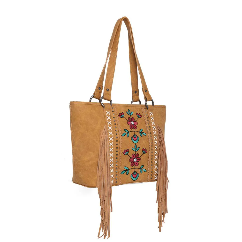 Montana West Embroidered Floral Fringe Concealed Carry Tote