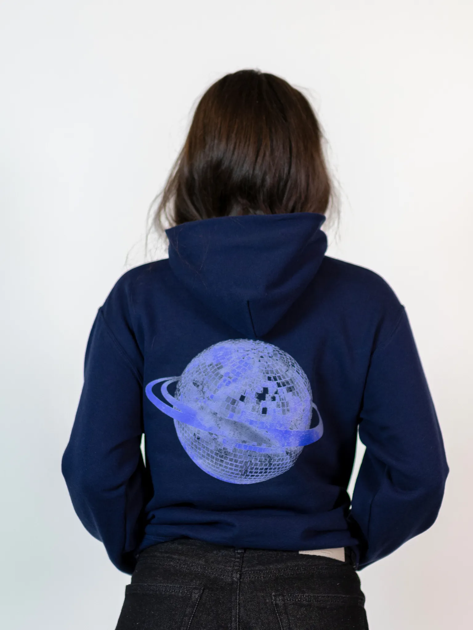 PLANET DISCO (blå) HOODIE (tryck på baksidan) - MARIN