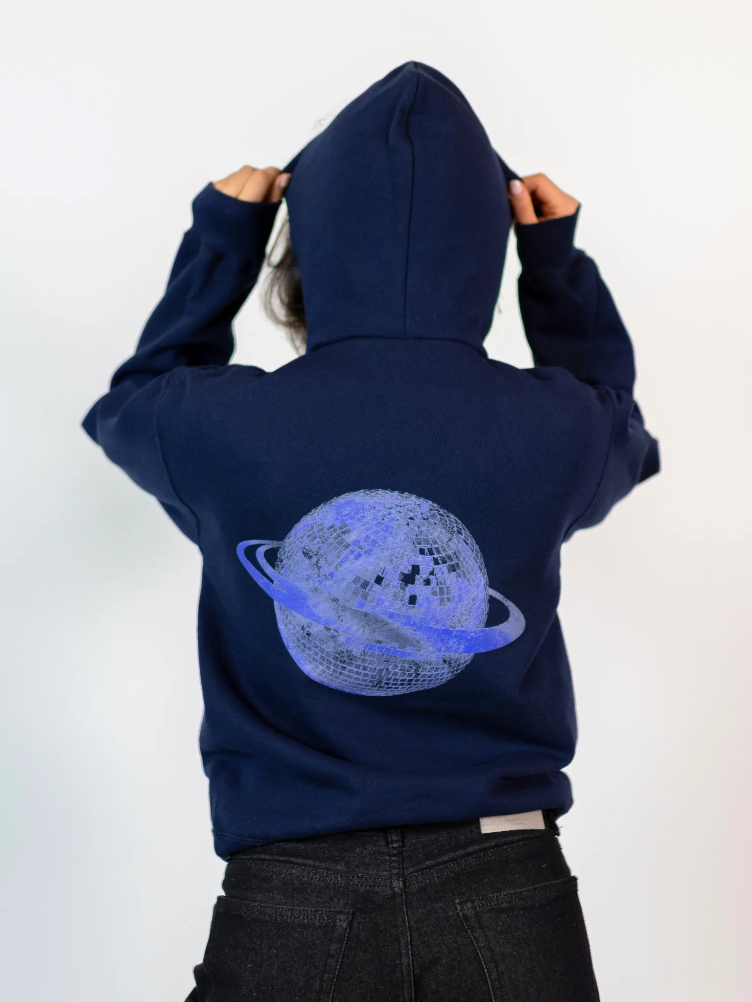 PLANET DISCO (blå) HOODIE (tryck på baksidan) - MARIN