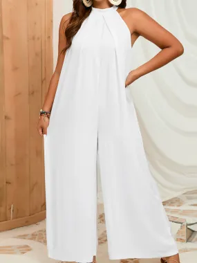 Ärmelloser Neckholder-Jumpsuit mit weitem Bein in Übergröße